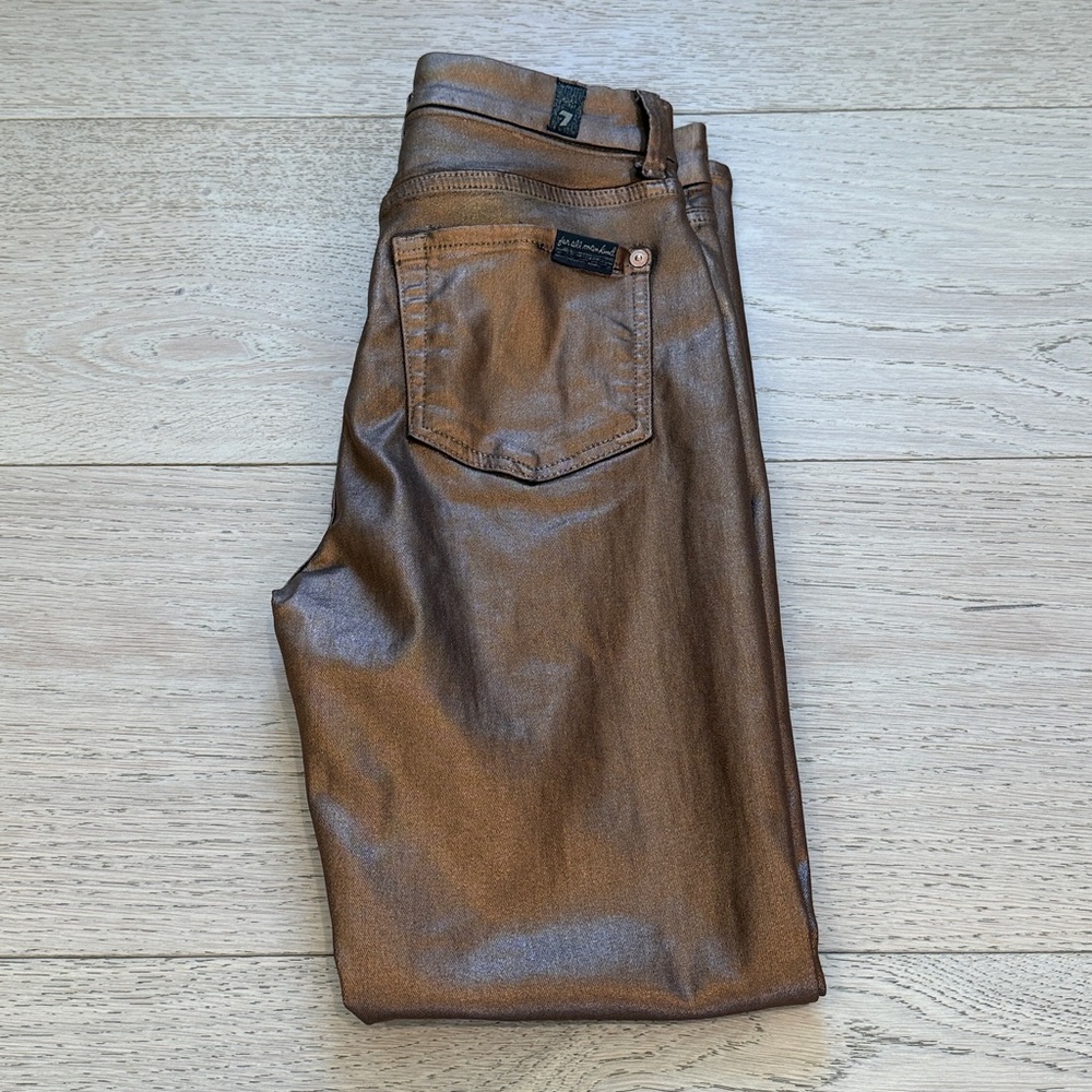 Seven For All Mankind Gold Coated Skinny Jeans in Size 25